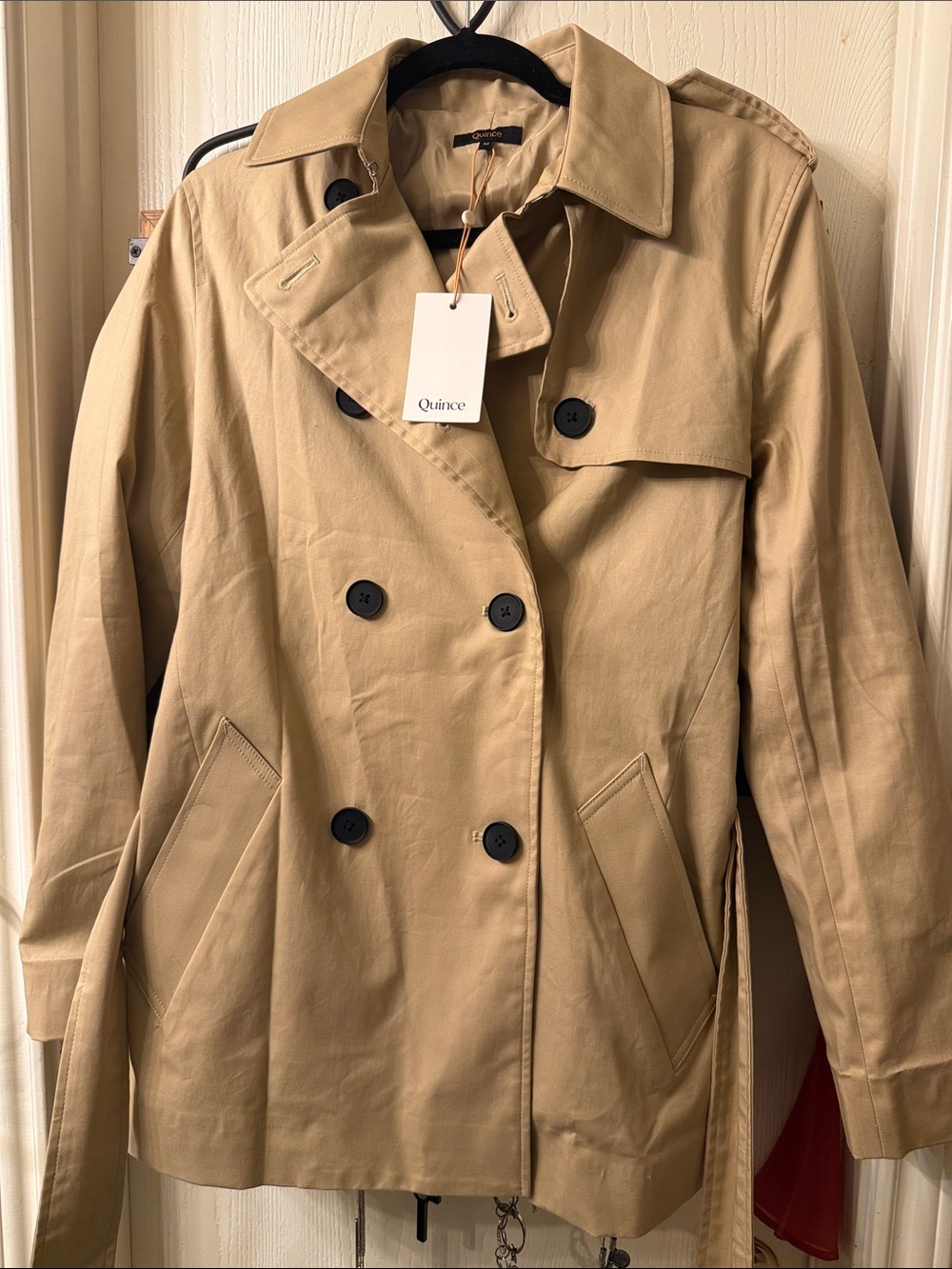 Quince Khaki-Tan Double-Breasted Trench Coat
